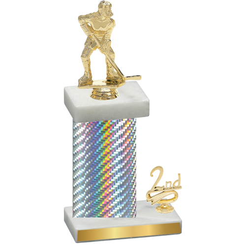 Accented Single Silver Carbon Fiber Second Place Hockey Trophy