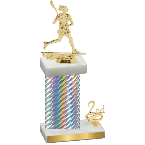 Accented Single Silver Carbon Fiber Second Place Lacrosse Trophy