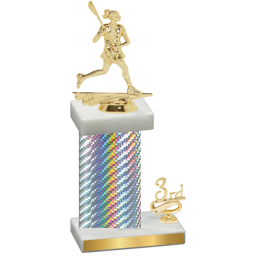 Accented Single Silver Carbon Fiber Third Place Lacrosse Trophy