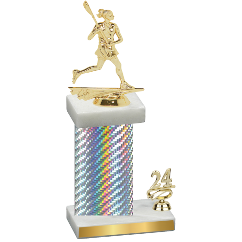 Accented Single Silver Carbon Fiber Year Lacrosse Trophy