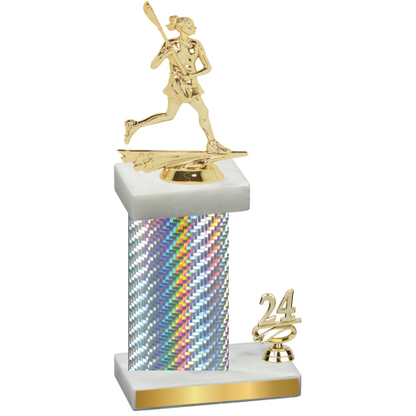 Accented Single Silver Carbon Fiber Year Lacrosse Trophy