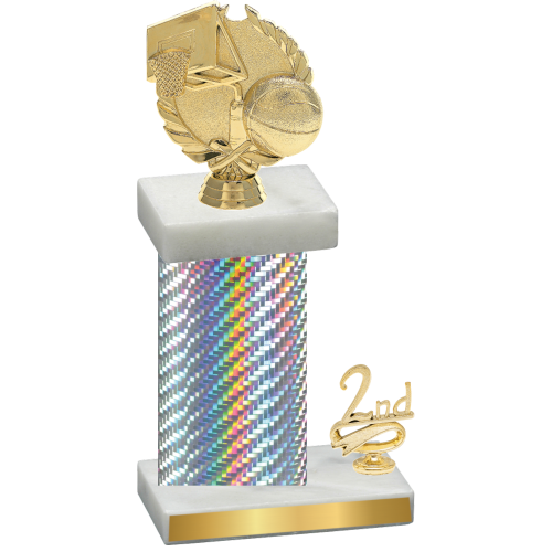 Accented Single Silver Carbon Fiber Second Place Basketball Trophy