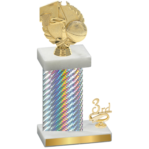 Accented Single Silver Carbon Fiber Third Place Basketball Trophy