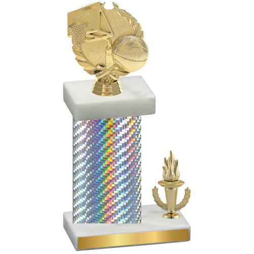 Accented Single Silver Carbon Fiber Victory Basketball Trophy