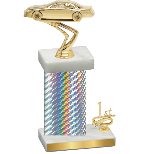 Accented Single Silver Carbon Fiber First Place Cars Trophy