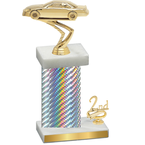 Accented Single Silver Carbon Fiber Second Place Cars Trophy