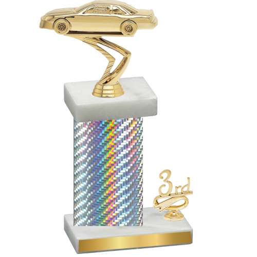 Accented Single Silver Carbon Fiber Third Place Cars Trophy