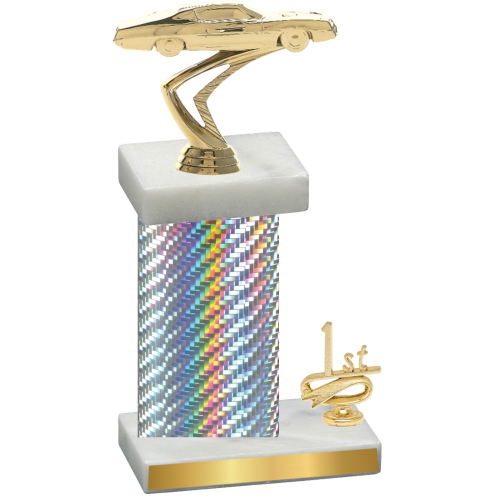 Accented Single Silver Carbon Fiber First Place Cars Trophy