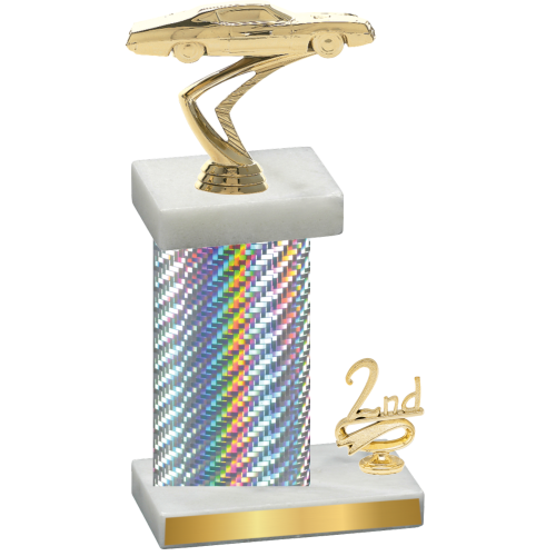 Accented Single Silver Carbon Fiber Second Place Cars Trophy