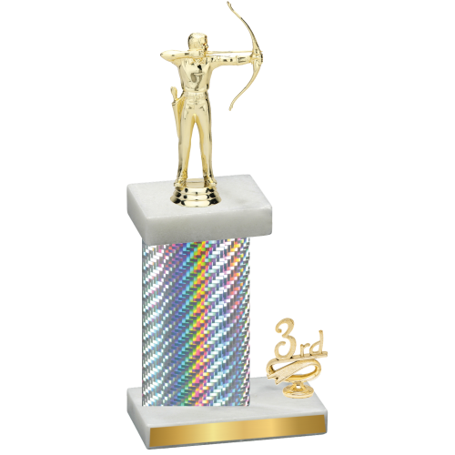 Accented Single Silver Carbon Fiber Third Place Archery Trophy