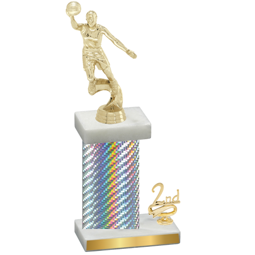 Accented Single Silver Carbon Fiber Second Place Basketball Trophy
