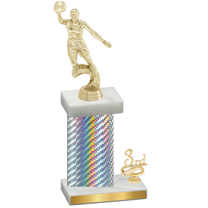 Accented Single Silver Carbon Fiber Third Place Basketball Trophy