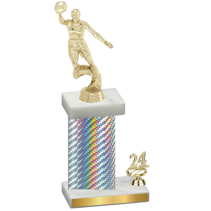 Accented Single Silver Carbon Fiber Year Basketball Trophy