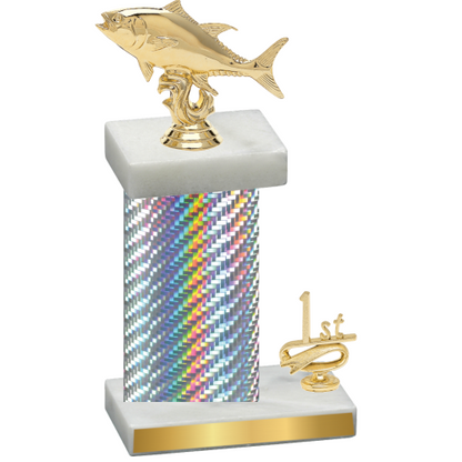 Accented Single Silver Carbon Fiber First Place Fishing Trophy