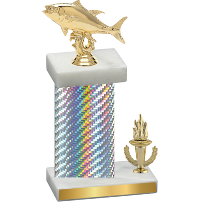 Accented Single Silver Carbon Fiber Victory Fishing Trophy