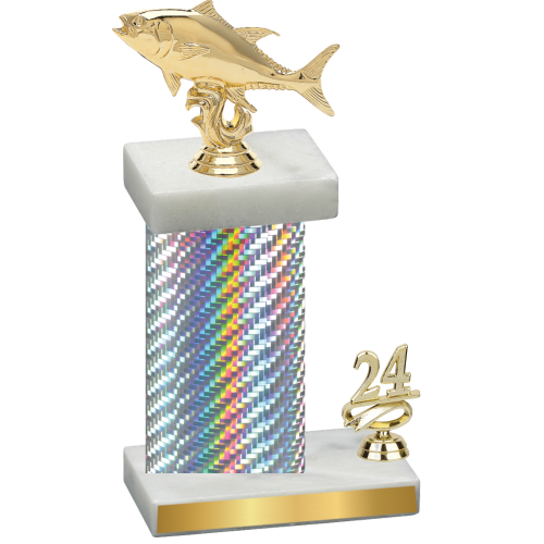 Accented Single Silver Carbon Fiber Year Fishing Trophy
