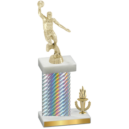 Accented Single Silver Carbon Fiber Victory Basketball Trophy