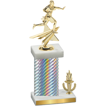 Accented Single Silver Carbon Fiber Victory Flag Football Trophy