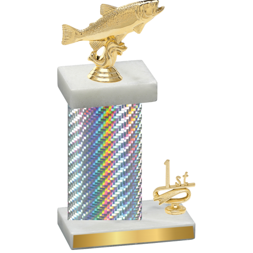 Accented Single Silver Carbon Fiber First Place Fishing Trophy