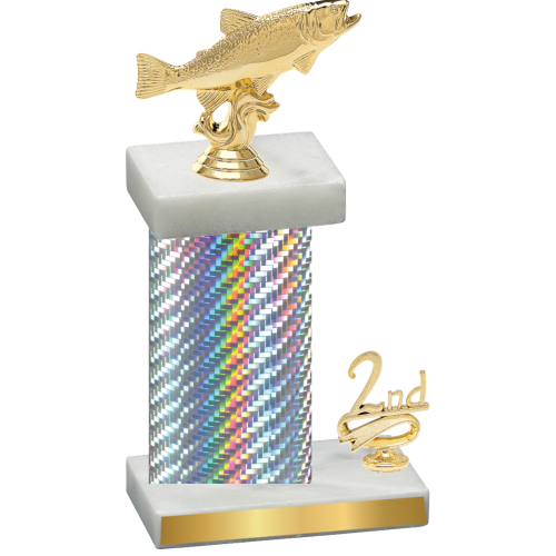 Accented Single Silver Carbon Fiber Second Place Fishing Trophy