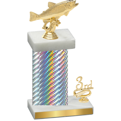 Accented Single Silver Carbon Fiber Third Place Fishing Trophy