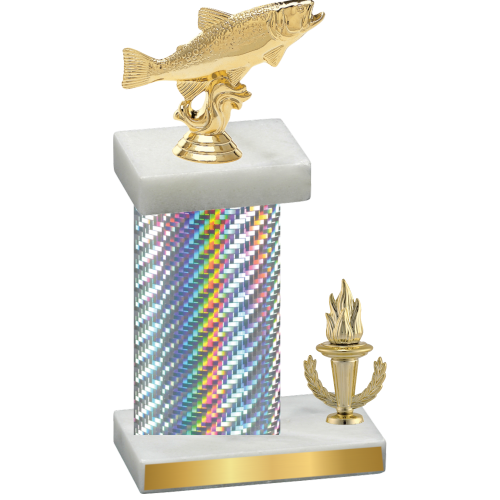 Accented Single Silver Carbon Fiber Victory Fishing Trophy