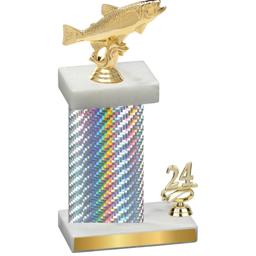 Accented Single Silver Carbon Fiber Year Fishing Trophy