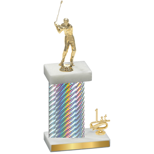 Accented Single Silver Carbon Fiber First Place Golf Trophy