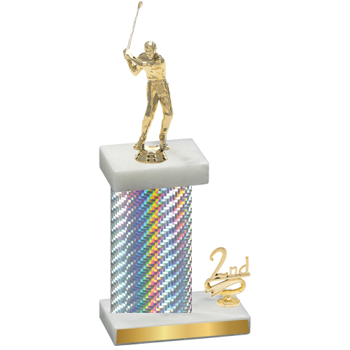Accented Single Silver Carbon Fiber Second Place Golf Trophy