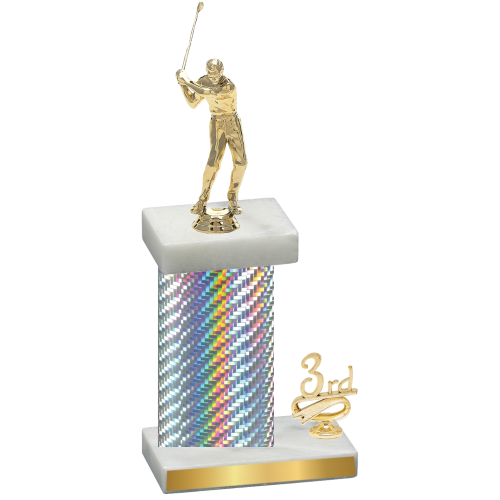 Accented Single Silver Carbon Fiber Third Place Golf Trophy