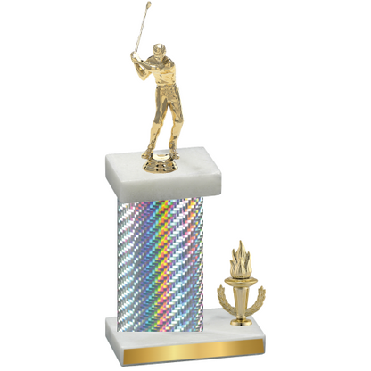 Accented Single Silver Carbon Fiber Victory Golf Trophy