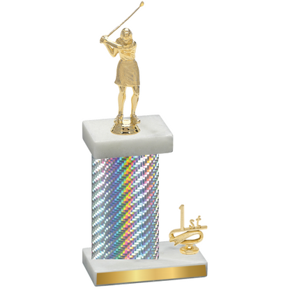 Accented Single Silver Carbon Fiber First Place Golf Trophy