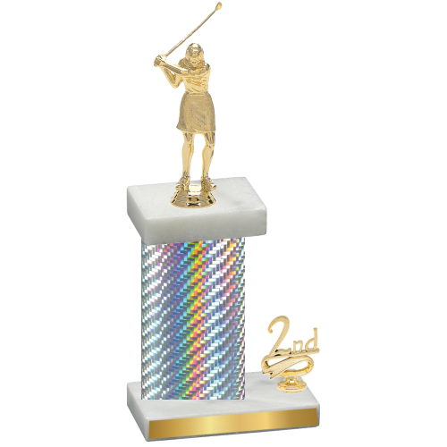 Accented Single Silver Carbon Fiber Second Place Golf Trophy