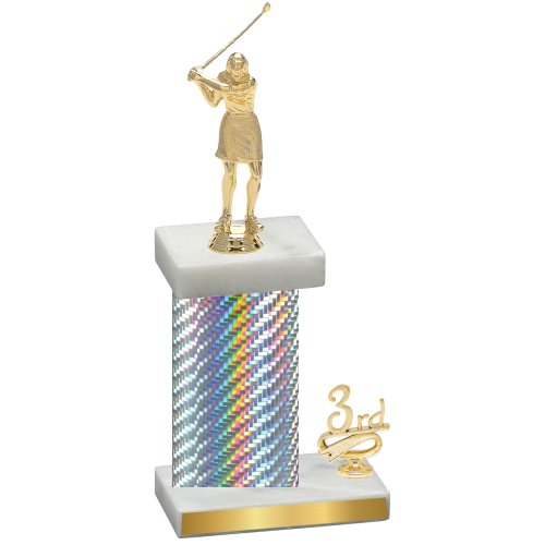 Accented Single Silver Carbon Fiber Third Place Golf Trophy