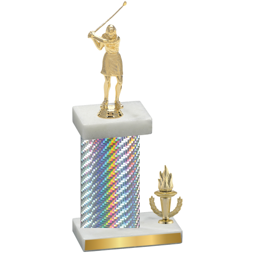 Accented Single Silver Carbon Fiber Victory Golf Trophy