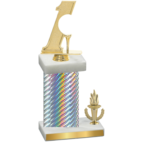 Accented Single Silver Carbon Fiber Victory Golf Trophy