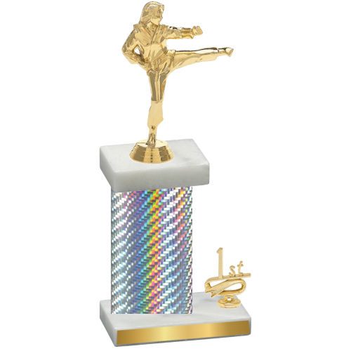 Accented Single Silver Carbon Fiber First Place Karate Trophy