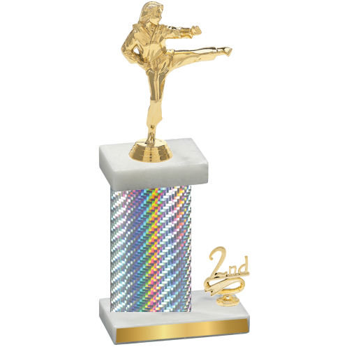 Accented Single Silver Carbon Fiber Second Place Karate Trophy