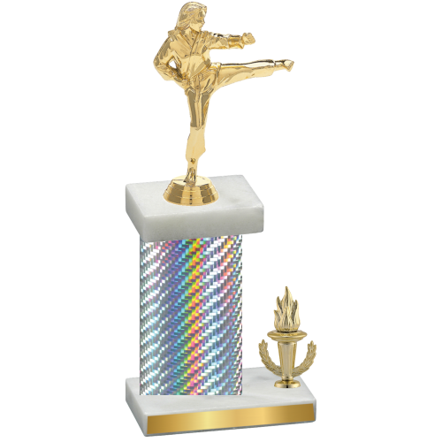 Accented Single Silver Carbon Fiber Victory Karate Trophy