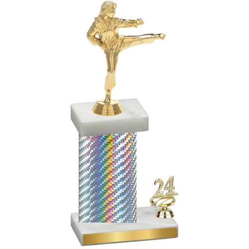 Accented Single Silver Carbon Fiber Year Karate Trophy