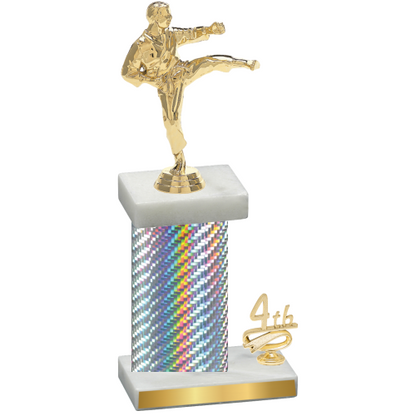 Accented Single Silver Carbon Fiber Fourth Place Karate Trophy