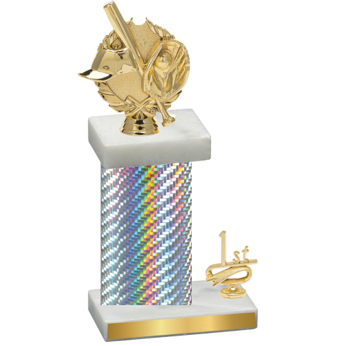 Accented Single Silver Carbon Fiber First Place Baseball Trophy