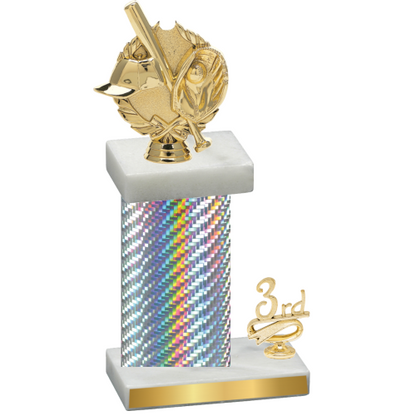 Accented Single Silver Carbon Fiber Third Place Baseball Trophy