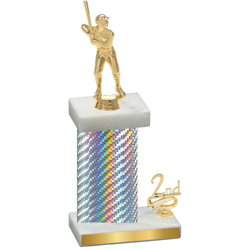 Accented Single Silver Carbon Fiber Second Place Baseball Trophy