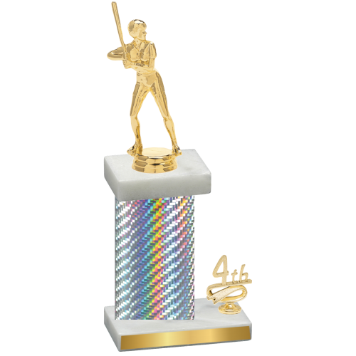 Accented Single Silver Carbon Fiber Fourth Place Softball Trophy