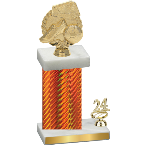 Accented Single Orange Carbon Fiber Year Soccer Trophy