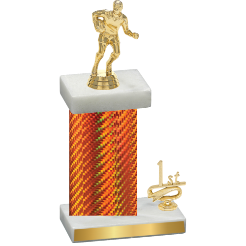 Accented Single Orange Carbon Fiber First Place Rugby Trophy