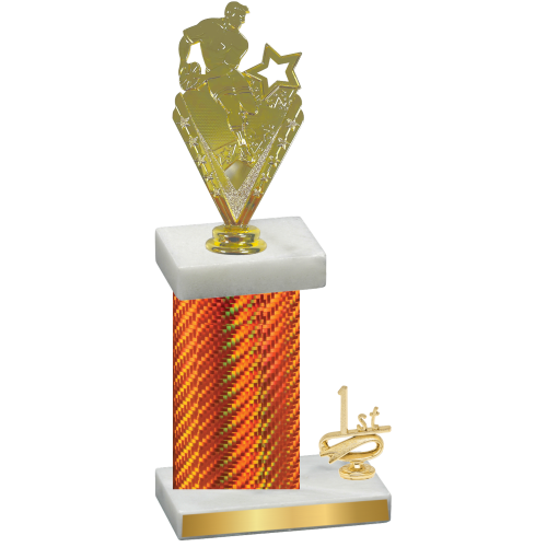 Accented Single Orange Carbon Fiber First Place Rugby Trophy