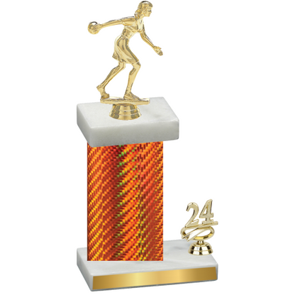 Accented Single Orange Carbon Fiber Year Bowling Trophy