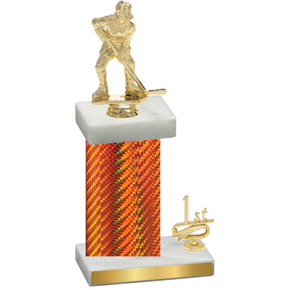 Accented Single Orange Carbon Fiber First Place Hockey Trophy